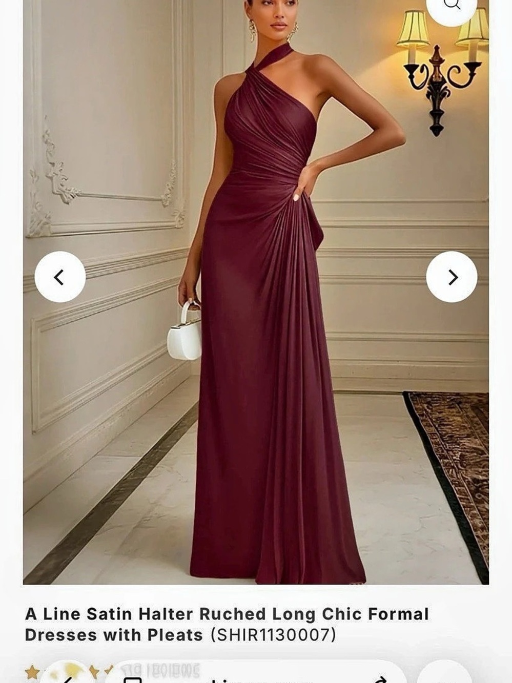 Shirees A Line Satin Halter Ruched Long Chic Formal Dresses with Pleats Maxi